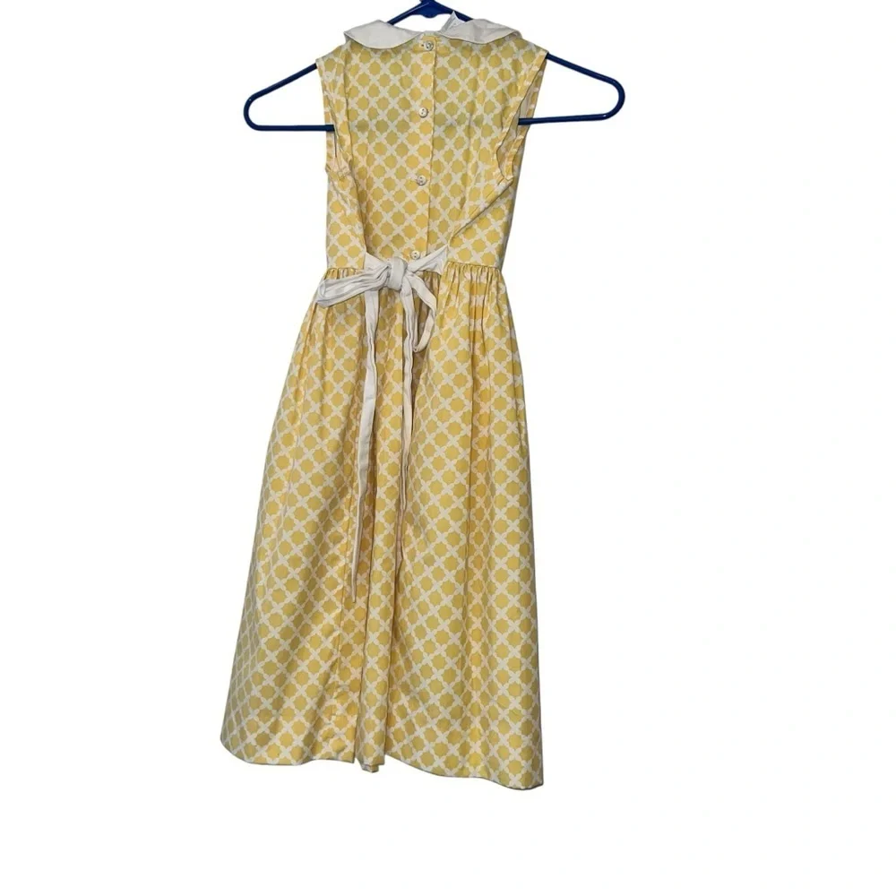 Vtg Mondays Child Yellow White quatrefoil girls Dress Sz 6x - Picture 2 of 3